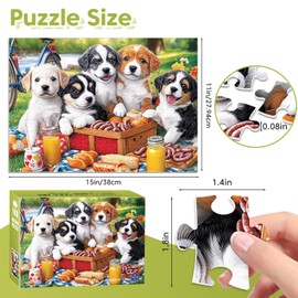 Ciavotie 100 Piece Puzzles for Kids Ages 4-6 & 5-8, Puppies Picnic Jigsaw Puzzle for Kids Ages 8-10, Large Piece Puzzles for Adults & Seniors Educational Interactive Family Fun Puzzle for Boys Girls
