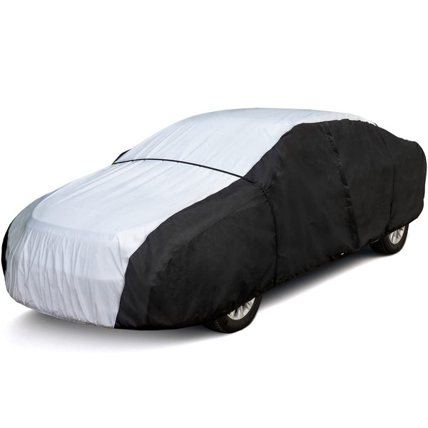 Leader Accessories Waterproof Car Cover for Automobiles All Weather 7 Layers Aluminium & Cotton Full Exterior Cover with Zipper Door Two Extra Windproof Straps Fit Sedan Up to 200"