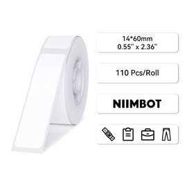 NIIMBOT D11 Label Maker Tape D110 Adapted Label Print Paper, Self-Adhesive Labeling Tape Replacement 0.55" X 2.36" (14 X 60mm) Thermal Label Tape for Home Office, 110 Labels/Roll, White