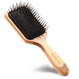 VESS Paddle Brush -Hair Styling Pro- Nylon pins and cushion rubber gently massage the scalp. Wood handle has a non-slip engraving.