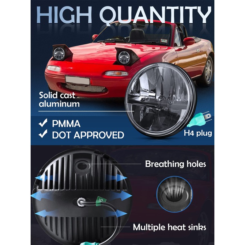 ZIMABLUE 7 inch LED Headlight 2PCS Cool White High Low