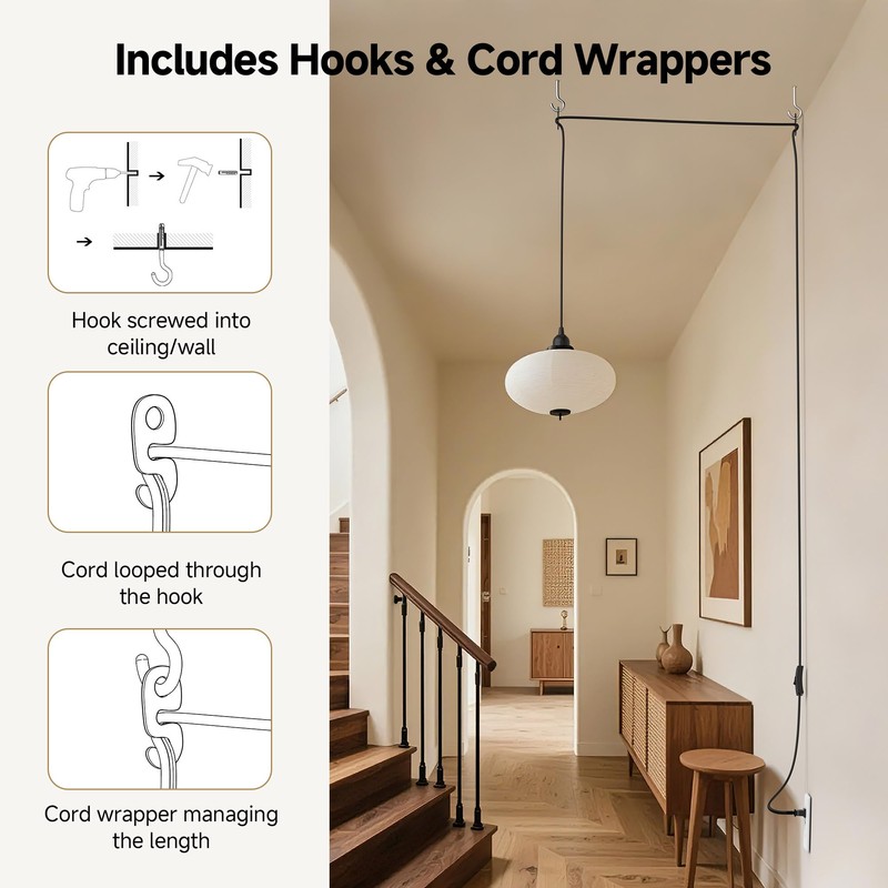 Cable Matters 2-Pack Hanging Light Cord with Switch - 25ft,