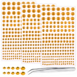 Self Adhesive Face Gems and Pearls for Makeup, Festival Jewels, Hair Gems Pearls, 3/4/5/6/8 mm Round Rhinestone Stickers for Face, Eye, Makeup, Body, Crafts 591Pcs (12_Gold)
