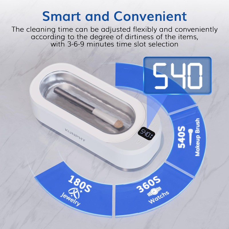 Upgraded KUNPHY Ultrasonic Jewelry Cleaner with 50ml Solution, 48KHZ, 12OZ