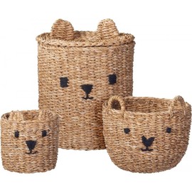 Carousel Home Set of 3 Seagrass Teddy Bear Storage Baskets | Cute & Practical Toy Organisers for Kids Rooms & Nurseries | Children's Storage Baskets