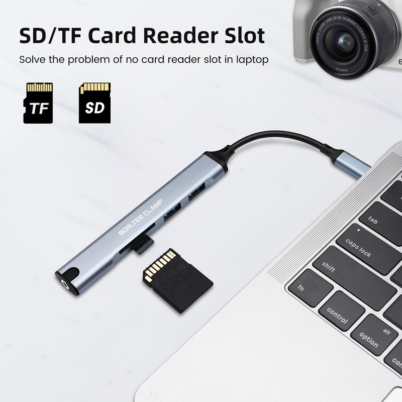 USB C Hub, USB C Adapter 5-in-1 with 2 USB