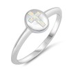 White Simulated Opal Christian Cross Purity Ring .925 Sterling Silver