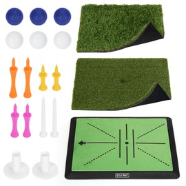 Golf Practice Mat, Flantor Golf Hitting Mat - Training & Practice Mat with 3 Replaceable Turf, Instant Swing Path Feedback, Non-Slip Base, Portable Indoor Outdoor Golf Mat for Men Women