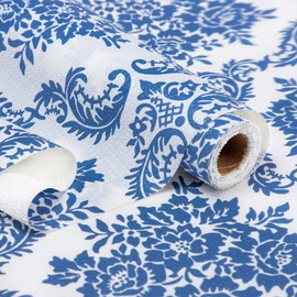 RAY STAR Shelf Liner, Non Adhesive Vintage Navy Blue Floral Kitchen Cabinet Liner for Pantry Drawer Vanity, Strong Grip Non Slip, Shelf Liners for Kitchen Cabinets Cupboard 18 Inch x 8 FT (3 Rolls)