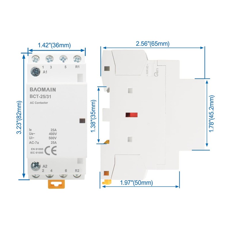Baomain 220V AC 4-Pole Modular Contactor, 25A 3NO1NC Normally Open