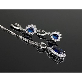 Crystalline Azuria Women 18ct White Gold Plated Teardrops Blue Simulated Sapphire Zirconia Crystals Set Pendant Necklace 17.7 inches Earrings Bracelet