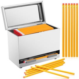 AIOMOB 100 Pcs Wooden Pencils Stainless Steel Pencil Dispenser Holder Sets Back to School Dull Pencil Bucket Metal Silver Straw Dispenser for Bulk Pencils Storage Teachers Classroom Supplies