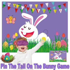 Funnlot Easter Games for Kids Pin The Tail on The Bunny with 24 Stickers Easter Party Games Easter Rabbit Game for Easter Party Decorations Easter Egg Hunt Activities