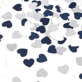 Navy-Blue White-Silver Heart Party-Decorations Confetti - 300pcs Graduation 2022 Valentines Day Table Glitter Confetti Mothers Fathers Day Wedding Engagement Birthday paper Decor Panduola