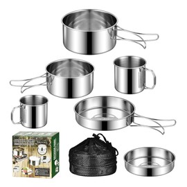 ABDULWEN Outdoor Hiking Picnic Stainless Steel Camping Tableware Kit with Camp Dishes, Cooking Utensils Accessories, Plates and Dinnerware Set