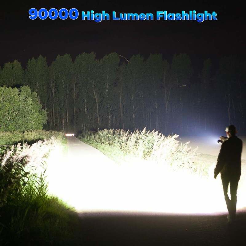 2 Pack Rechargeable Flashlights 90000 High Lumens, Super Bright Flash