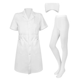PROMOTED TO BIG SISTER Women Nurse Costume White Short Sleeve Medical Lab Coat Nurse Cap Solid Color Footed Pantyhose Costume (Medium