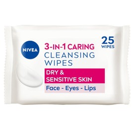 NIVEA NIVEA 3in1 Caring Cleansing Wipes Dry Skin (25 Wipes), Plant-Based Makeup Remover Wipes, Face Wipes for Dry Skin, Gentle yet Effective Makeup Removal