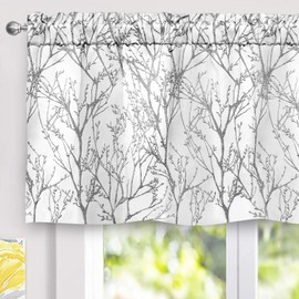 DriftAway Tree Branch Lined Valance Double Layer Blackout Thermal Insulated Abstract Ink Printing Window Curtain Valance Rod Pocket 52 Inch by 24 Inch Plus 2 Inch Header Silver Gray 1 Pack