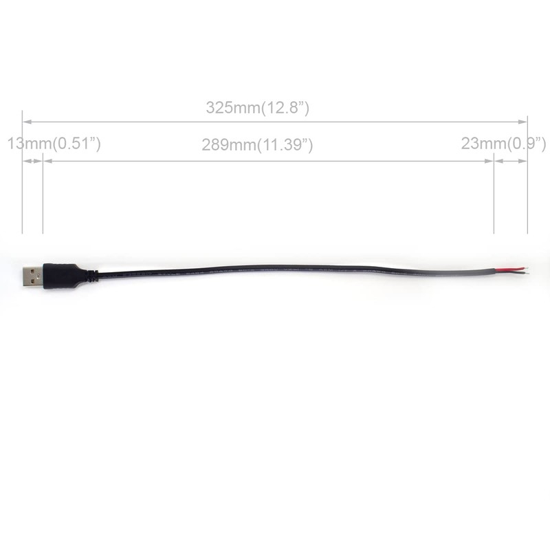 ELNONE 2PCS 20AWG USB Pigtail 2 Wire,0.3M/1FT USB 2.0 Male