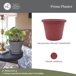 The HC Companies 20 Inch Round Prima Planter - Large Plastic Plant Pot with Rolled Rim for Indoor Outdoor Plants Flowers Herbs, Marsala (Pack of 2)