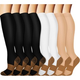 Calcetines de compresión de cobre graduados para hombres y mujeres, 8 pares de 15 a 20 mmHg, lo mejor para correr y ciclismo atlético