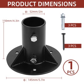 Cskunxia 1PC Round Posts Base Bracket 2" Base Flange Chain Link Fence Flange Heavy Solid Pole Floor Flange for Holding Fence Mailbox Pergola Railing Deck Round Posts (OD 1-7/8'') with Screws