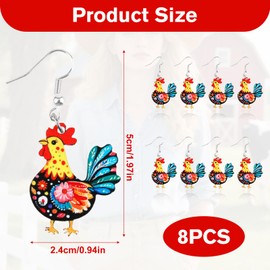 Qoncosy 4 Pairs Funky Chicken Earrings for Women,Funny Dangle Drop Earrings, Cute Rooster Hen Farm Animal Jewelry, Unique Chicken Gifts