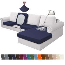 Arfntevss 100% Waterproof Couch Cushion Covers Sectional Couch Cover with Chaise Lounge L Shape Non Slip Sofa Cover Set Stretch Slipcovers with Elastic Bottom Pet Dog Furniture Protector（Navy Blue）