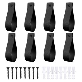 Shonmogar Curtain Rod Holders,Set of 8 Leather Curtain Rod Brackets with Screws,PU Curtain Rod Hangers Stylish Black Leather Straps Hooks for Wall Pole Macrame Boho Art Décor