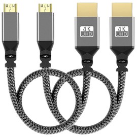 tunghey 2Pack Mini HDMI to HDMI Cable, Braided High Speed 4K 60Hz HDMI 2.0 Cord, Compatible with Camera, Camcorder, Tablet and Graphics/Video Card, Laptop, Ra-spberry Pi Zero W 0.3M