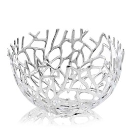 Modern Day Accents Twigs Round, Silver, Bowl, Holds Fruits, Keys, Phones, Accessories, Fillers, Spheres, Branches, Tabletop, Accent, Modern, Aluminum, 14.5" x 14.5" x 8.5"