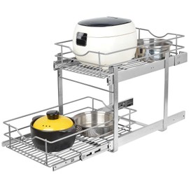 LOVKIT 2 Tier Pull Out Cabinet Organizer,(14½"W x 22" D) Soft Close Slide Out Drawer For Kitchen Base Cabinet, Individual Pull Out Shelf, Roll Out Pantry Organization, 22 Inch Deep