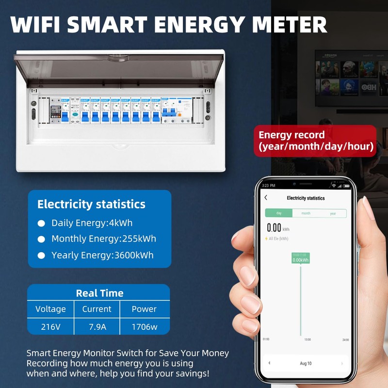 TUYA WIFI Smart Circuit Breaker Power Metering Energy Meter KWh