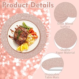 50 Pieces Gold Paper Placemats, Round 13.4 Inch Disposable Glitter Table Mats Decorative Place Mats for Dinning Table Wedding Banquet Home Banquet Christmas New Years Festive Party Birthday Holiday