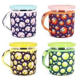 AJLTPA 4Pack Reusable 24oz Ice Cream Sleeves with Handle, Neoprene Insulated Sleeves for Ninja Creami NC501, NC500 Series Deluxe Ice Cream Maker Containers(Play Ball)