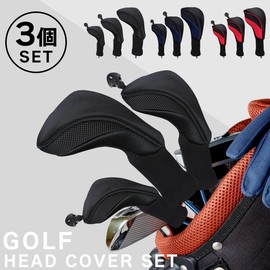 (Set of 3) Head Cover, Head Cover, Golf Cover, Driver, Fairway Wood, Utility, Set of 3 (Black x Blue)