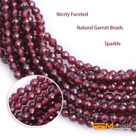 GEM-Inside Natural 3mm Red Garnet Gemstone Faceted Round Stone Loose Beads Crystal Energy Power for Jewelry Making 15"
