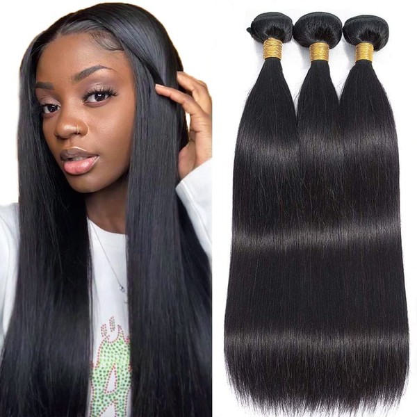 Brazilian Straight Human Hair Bundles (18 20 22 Inch) 100% Unprocessed Virgin Remy Human Hair Extensions for Women Straight Bundles Human Hair Tissage Cheveux Brésilienne Weave Bundles Natural Color