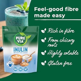 Pure Via Prebiotic Inulin Powder 1kg | Chicory Root Fibre | High Fibre, Plant-Based, Mild Taste, Easily Mixes Into Drinks & Recipes | Vegan & Gluten-Free