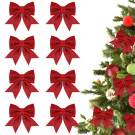 Kapokr Pack of 12 Christmas Tree Bows Red Christmas Tree Decoration Bows Glitter Christmas Bows Christmas for Home Christmas Party Tree Wreath Gift Decorations
