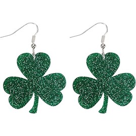 2 Pcs St Patrick's Day Accessories,Green Clover Earrings,Glitter Shamrock Dangling Earring,St Paddy's Day Accessories,Irish Fancy Dress,Lucky Gifts,for Women/Girls/Kids Festival,Party Decoration