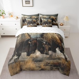 Erosebridal Indian Bison Comforter Set 7 Piece Bed in a Bag Twin,Bullfight Competitive Sports Bedding Sets Bull Western Animals Sheet Set with Comforter