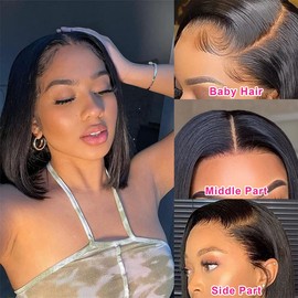 Tascal Bob Wig Human Hair 13x6 Straight Bob Human Hair Wig Short Bob Straight Lace Front Wigs Human Hair Wigs for Black Women Pre Plucked with Baby Hair 8 Inch