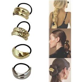 Metal Hair Tie Ponytail Hair Cuff, Women's Glossy Double Arch Ponytail Hair Tie, Fashion Ellipse Elastic Hair Band, Geometric Hollow Gold Head Wear, Retro Temperament Headband