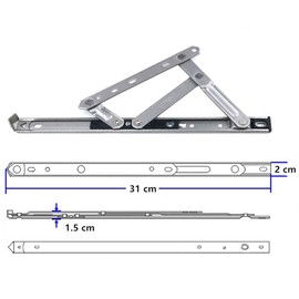 Tiberham Window Hinge Friction Struts 2 Pack Heavy Duty UPVC or Aluminium Profiled Window Hinge Length 31cm Stack Height 1.5cm (Side Hanged)