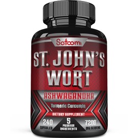 St. John's Wort Capsules Extract 7200mg - 4 Herbs with Ashwagandha, Turmeric & Black Pepper - Supplement for Mood, Mind & Body Health - 240 Vegan Caps for 4 Months - Non-GMO, Gluten Free
