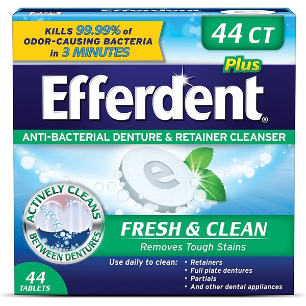 Efferdent Retainer Cleaning Tablets, Denture Cleaning Tablets for Dental Appliances, Minty Fresh & Clean, 44 Count, (Pack of 5)