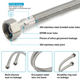 Midanya Faucet Supply Lines,32" Stainless Steel Braided Water Supply Line, 3/8" COMP x 3/8" COMP Faucet Hose, Faucet Hose Connector x 2 Pcs (1 Pair)