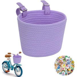 Kids Bike Basket Cotton Rope Woven Front Bicycle Basket for Boys Girls Bike Basket Kids Front Handlebar Basket for Scooter,Balance Bikes